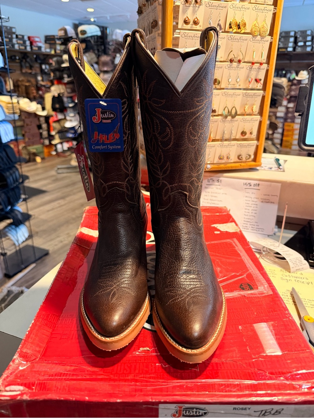 NEW Justin women’s Boots Dark Brown Leather Western Boots with Tan Welt size 9.5